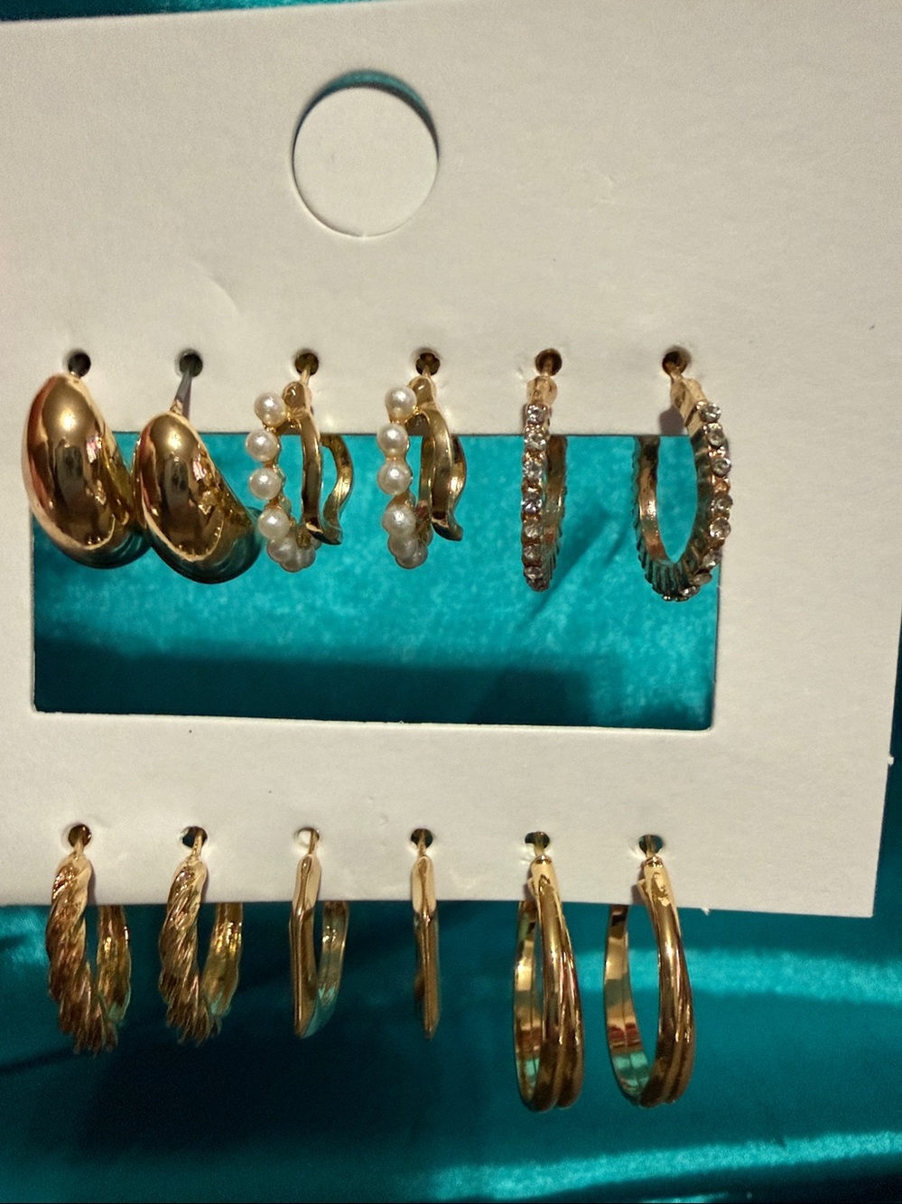 Gold Hoop and Pearl Earring Set - 6 Pairs Lot O